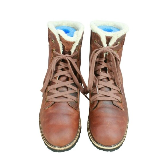 LL Bean Red Leather Fleece Lined Rugged Cozy Ankle Winter Boots Size 9.5 M - Picture 5 of 9